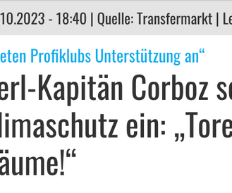 Transfermarkt.de: Verl-Kapitän Corboz setzt sich für Klimaschutz ein..